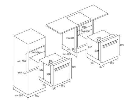 Dessin technique Four multifonction pyrolyse <br> - AFP211WH - Airlux