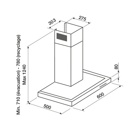 Dessin technique Hotte murale box 60 cm - AHB682IX - Airlux