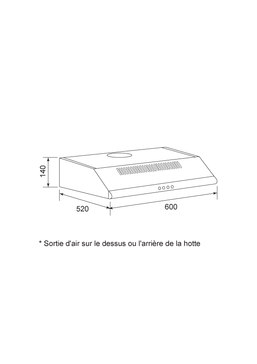 Dessin technique Hotte casquette 60 cm - AHC640IX - Airlux