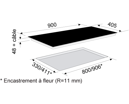 Dessin technique Table induction panoramique 90 cm - ATIF930BK - Airlux