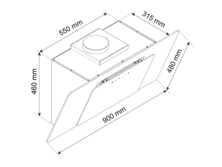 Dessin technique Hotte murale inclinée 90 cm <br> - AHW981WH - Airlux