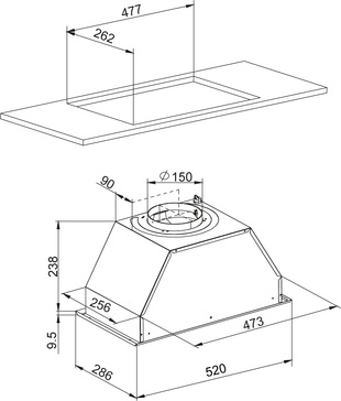 Dessin technique Groupe filtrant 52 cm <br> - AHF571WH - Airlux