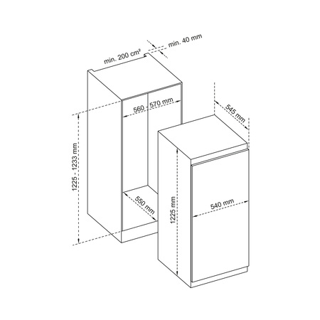 Dessin technique 1 porte niche 122,5 cm <br> - ARI180 - Airlux