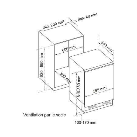 Dessin technique Sous plan niche 82 cm <br> - ART82 - Airlux