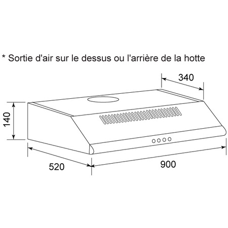 Dessin technique Hotte casquette 90 cm <br> - AHC940IX - Airlux