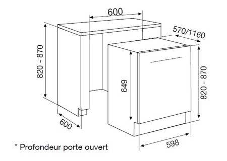 Dessin technique Lave-vaisselle tout intégrable 60 cm <br> - ADI955T - Airlux