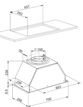 Dessin technique Groupe filtrant 70 cm <br> - AHF771IX - Airlux