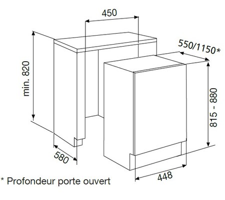 Dessin technique Lave-vaisselle tout intégrable 45 cm <br> - ADI4050 - Airlux