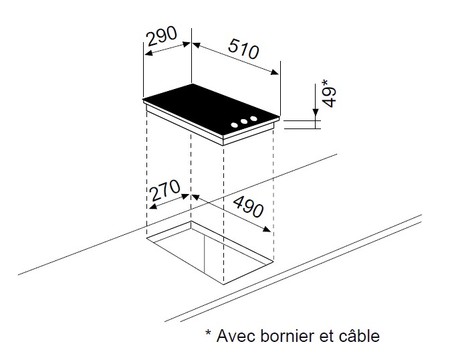 Dessin technique Domino vitrocéramique manettes 30 cm <br> - ATH32MC - Airlux