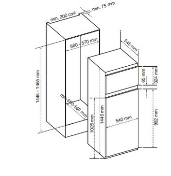 Dessin technique 2 portes niche 145 cm <br> - ARI200DA - Airlux