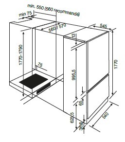 Dessin technique Combiné niche 177 cm <br> - ARI250CA - Airlux