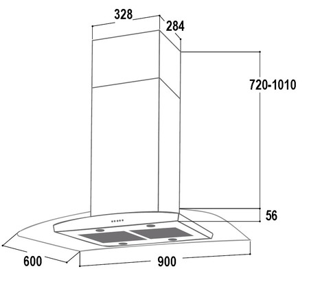 Dessin technique Hotte îlot verre/inox 90 cm <br> - AHI971IX - Airlux