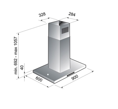 Dessin technique Hotte murale box fine 90 cm <br> - AHBF971BK - Airlux