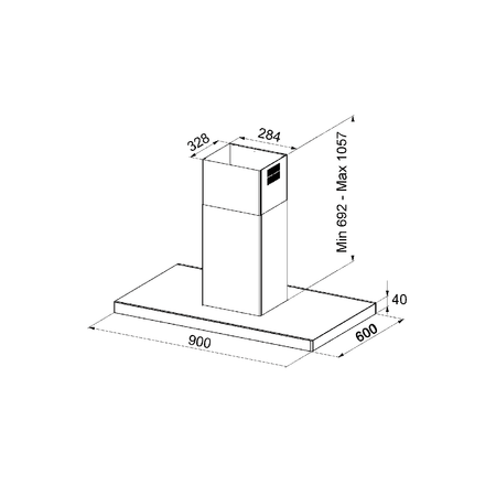 Dessin technique Hotte îlot box fine 90 cm <br> - AHIBF971IX - Airlux