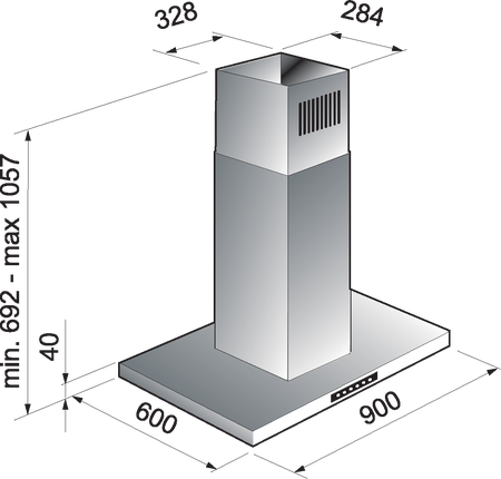 Dessin technique Hotte murale box fine 90 cm <br> - AHBF971IX - Airlux