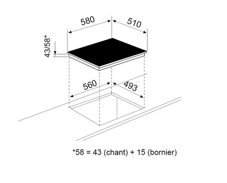 Dessin technique Table vitrocéramique 4 zones manettes <br> - AT64K01 - Airlux