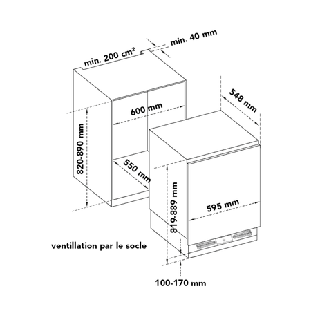 Dessin technique Sous plan niche 82 cm <br> - ART110 - Airlux