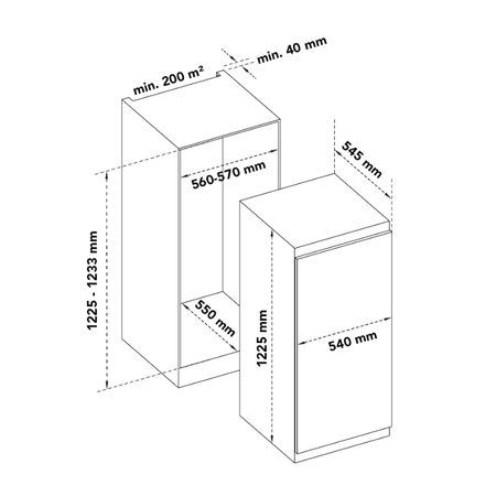 Dessin technique 1 porte tout utile niche 122,5 cm <br> - ARI200TU - Airlux