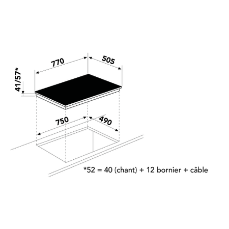 Dessin technique Table vitrocéramique grande largeur - ATH75T01 - Airlux