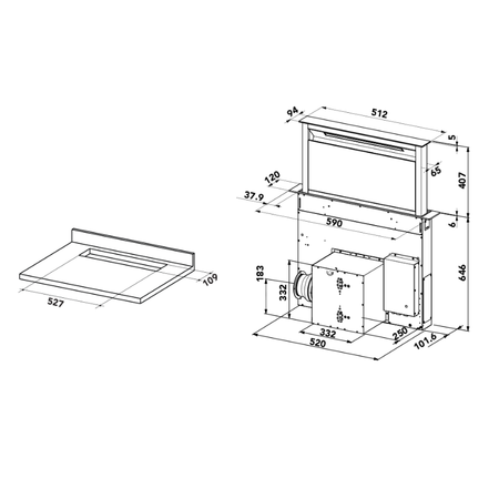 Dessin technique Hotte téléscopique plan de travail - univers Imagine - AHR660BK - Airlux