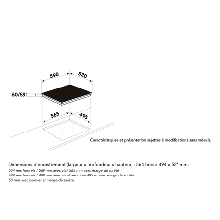 Dessin technique Collection Absolue - 3 zones, bridge, 60 cm <br> - ATI631BESL - Airlux