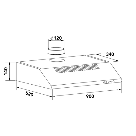 Dessin technique Hotte casquette 90 cm – Inox – Classe A <br> - AHC930SS - NOUVEAU - Airlux