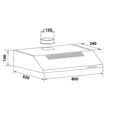 Dessin technique Hotte casquette 80 cm <br> - AHC830SS - NOUVEAU - Airlux
