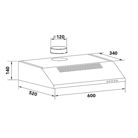 Dessin technique Hotte casquette 60 cm noire - AHC632BK - NOUVEAU - Airlux