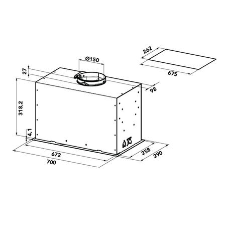 Dessin technique Groupe filtrant 70 cm <br> - AHGP770IX - Airlux