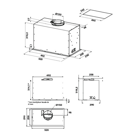 Dessin technique Groupe filtrant 52 cm <br> - AHGP570IX - Airlux