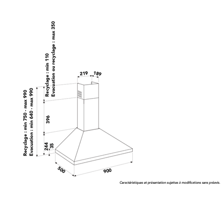 Dessin technique Hotte murale pyramide 90 cm <br> - AHP960SS - NOUVEAU - Airlux Dessin technique Hotte murale pyramide 90 cm <br> - AHP960SS - NOUVEAU - Airlux