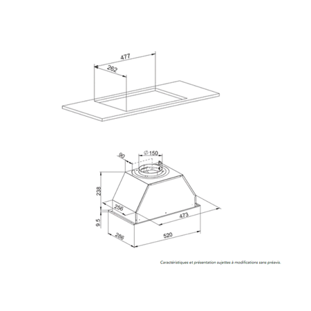 Dessin technique Groupe filtrant 52 cm <br> - AHG560SS - BIENTOT DISPONIBLE - Airlux