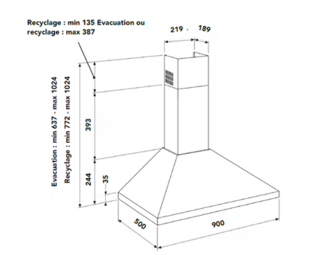 Dessin technique Hotte murale pyramide 90 cm <br> - AHP960SS - NOUVEAU - Airlux Dessin technique Hotte murale pyramide 90 cm <br> - AHP960SS - NOUVEAU - Airlux