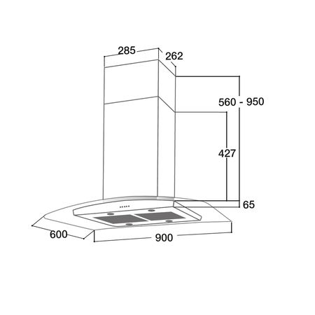 Dessin technique Hotte îlot verre/inox 90 cm <br> - AHI981IX - Airlux