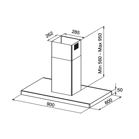 Dessin technique Hotte îlot box fine 90 cm <br> - AHIBF970IX - Airlux