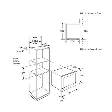 Dessin technique Micro-ondes gril intégrable <br>  - AMI253IX - Airlux