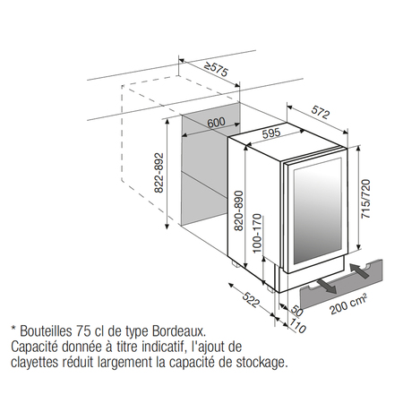 Dessin technique Cave à vin de service bi-zones 60 cm<br> - ARCAV54 - Airlux