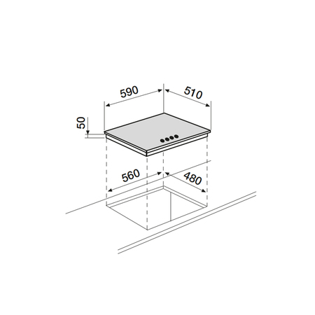 Dessin technique Table inox gaz 3 foyers 60 cm <br> - AT635HIX - Airlux