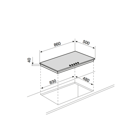 Dessin technique Table inox gaz 90 cm <br> - AT955HIX - Airlux