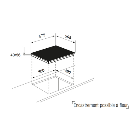 Dessin technique Table vitrocéramique 4 zones manettes <br> - ATH64M - Airlux
