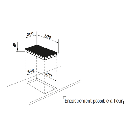 Dessin technique Domino induction 38 cm <br> - ATI42BBK - Airlux