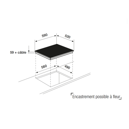 Dessin technique Table induction 3 zones 60 cm <br> - ATI632BKN - Airlux