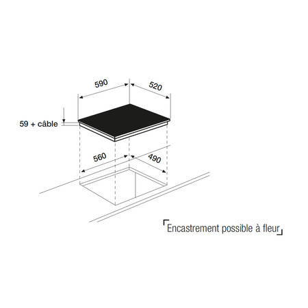 Dessin technique Table induction blanche 3 zones 60 cm <br> - ATI632WHN - Airlux