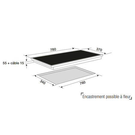 Dessin technique Table induction panoramique 80 cm <br> - ATI83BK - Airlux