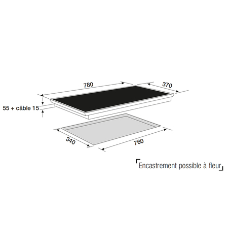 Dessin technique Table induction panoramique 80 cm <br> 919 € PPI HTX - ATI83SI - Airlux