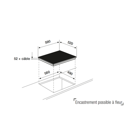 Dessin technique Table induction bridge 60 cm <br> 559 € PPI HTX - ATIB64BK - Airlux