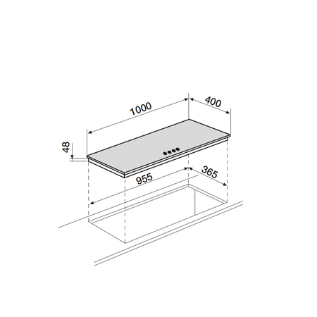 Dessin technique Table verre gaz panoramique 100 cm <br>  - AV145HBK - Airlux