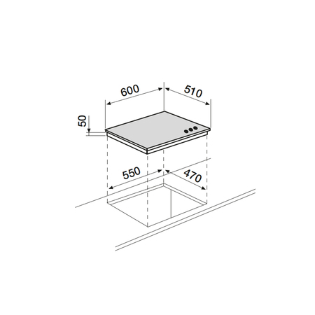 Dessin technique Table verre gaz 60 cm <br> - AV635HBK - Airlux