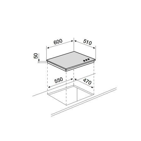 Dessin technique Table verre gaz 60 cm <br> - AV635HWH - Airlux