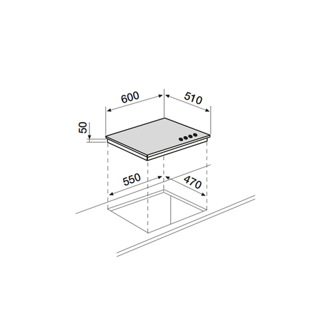 Dessin technique Table verre mixte 60 cm <br> - AV647HBK - Airlux